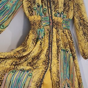 Gracia Womens Size M boho multicolor maxi dress animal print slit barrel sleeve